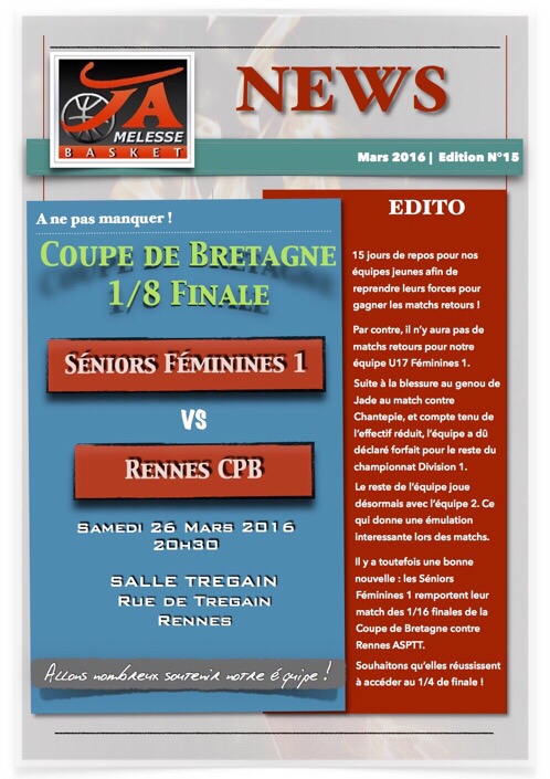Newsletter Mars 2016