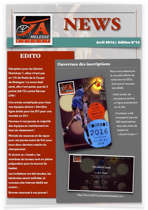 Newsletter Avril 2016